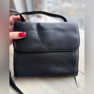 Vintage HOBO Black Leather Traveler’s Bag with Silver Accents